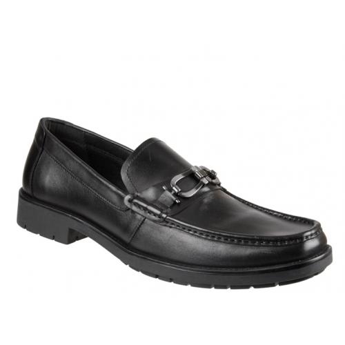 Giorgio Brutini "Flosko" Black Leather Loafer Shoes With Bracelet 47874